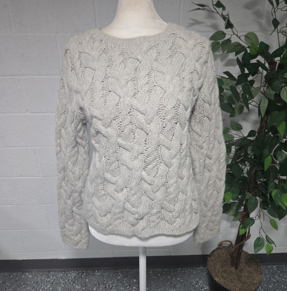 VTG 90s Handknit Lambswool Angora Cable Knit Sweater Coastal Office Siren